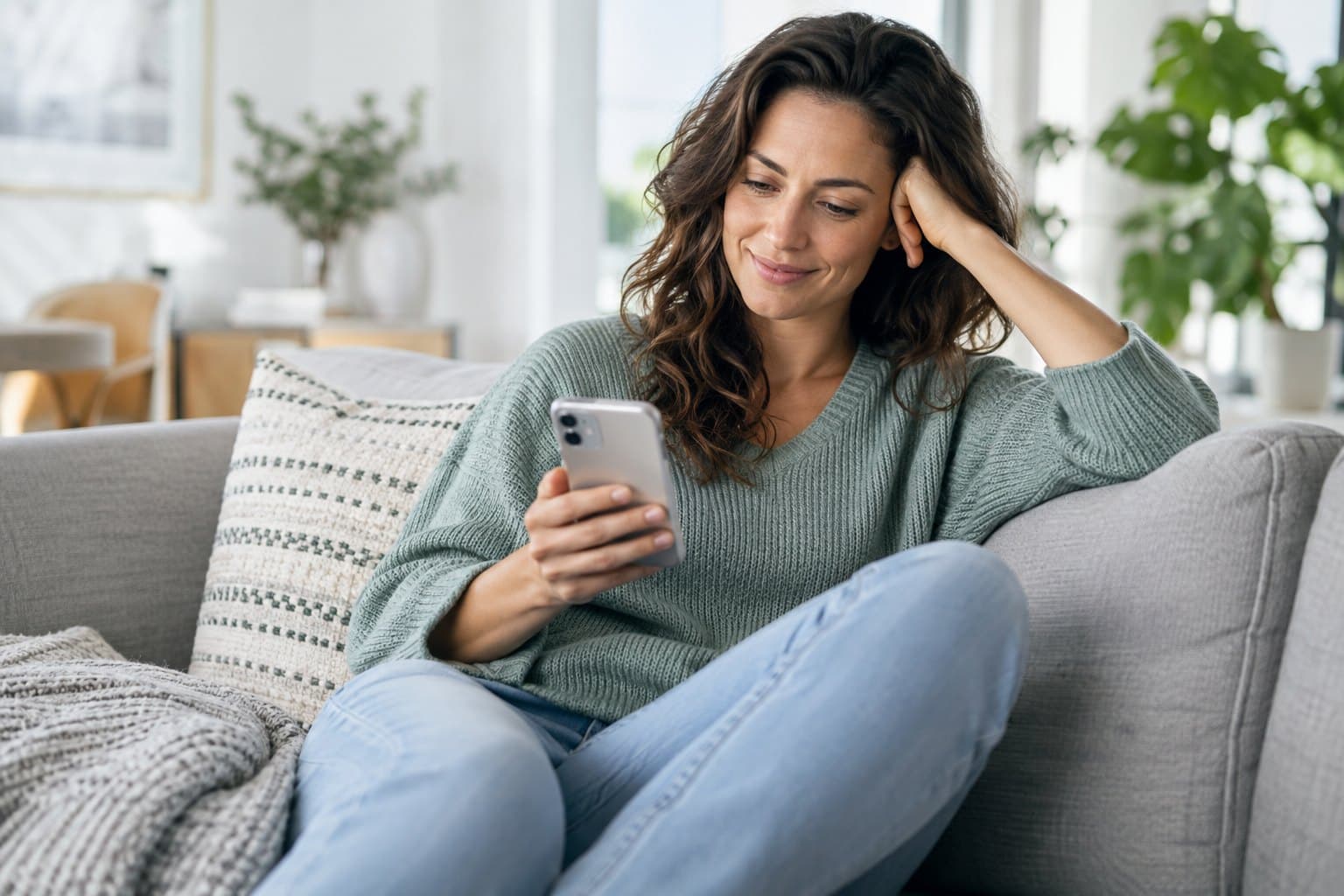 A person completing the Clinvi online health quiz from their sofa