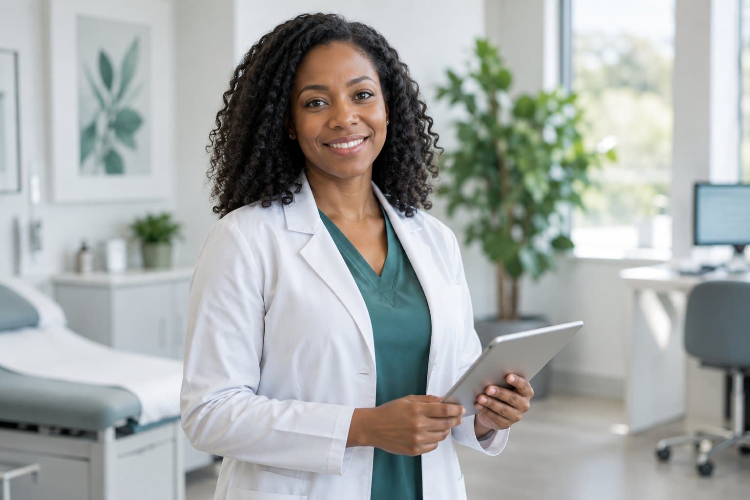 A clinician reviewing patient information on a tablet